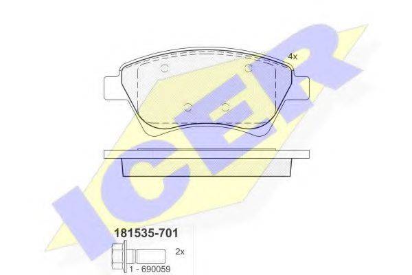 Комплект гальмівних колодок, дискове гальмо ICER 181535-701