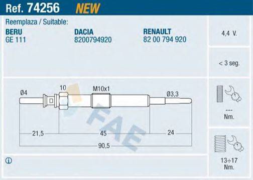 FAE 74256 Свічка розжарювання