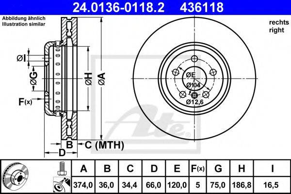 Гальмівний диск ATE 24.0136-0118.2