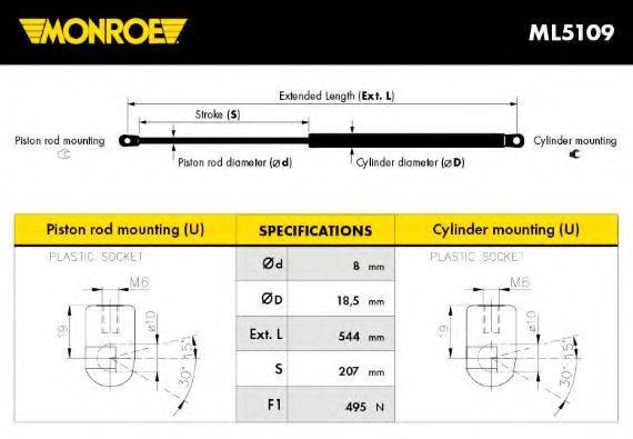 Газова пружина, кришка багажника MONROE ML5109