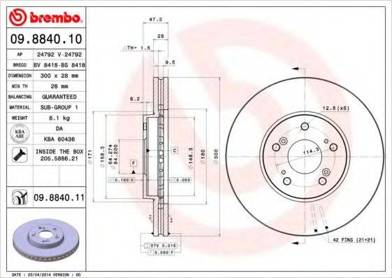 Гальмівний диск BREMBO 09.8840.11