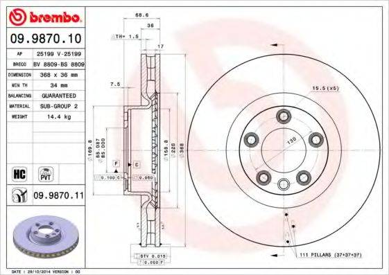 Гальмівний диск BREMBO 09.9870.11