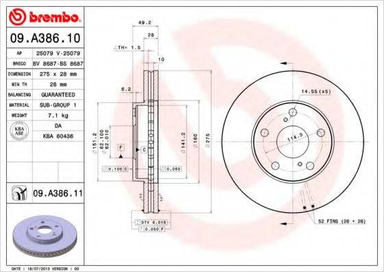 Гальмівний диск BREMBO 09.A386.11