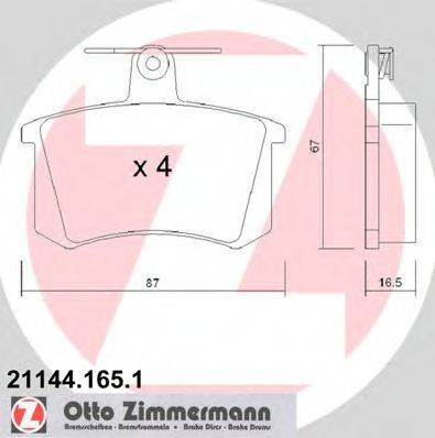 Комплект гальмівних колодок, дискове гальмо ZIMMERMANN 21144.165.1